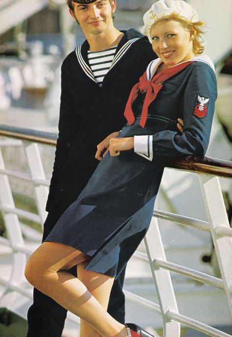 nautical_70s_style_4 Vintage Sailor Costume, Nautical Aesthetic Fashion, Nautical Uniform, Nautical Fashion Women, Nautical Inspired Outfit, Nautical Clothing, Marine Outfit, Vintage Editorials, Ladies Home Journal