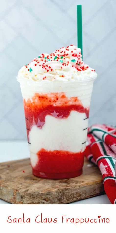 Toasted Vanilla Oatmilk Shaken Espresso, Vanilla Oatmilk Shaken Espresso, Homemade Pink Drink, Vanilla Bean Frappuccino Recipe, Strawberry Santa, Vanilla Bean Frappuccino, Starbucks Frappuccino Recipe, Christmas Smoothies, Pistachio Latte