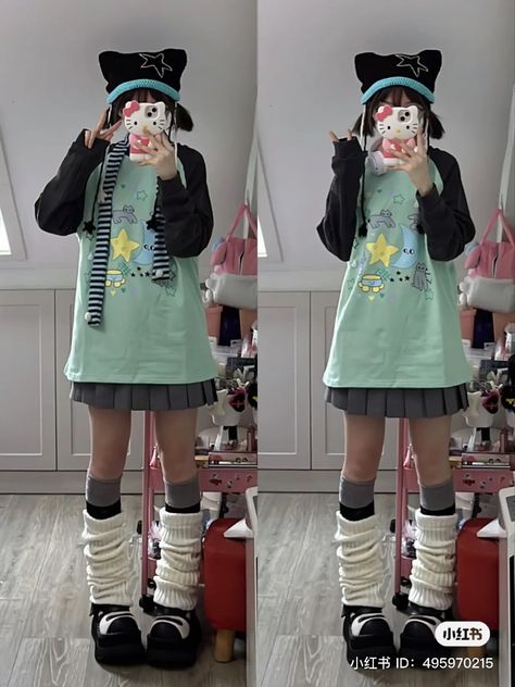 Harajuku Winter Fashion, Grunge Harajuku Fashion, Kawaii Grunge Outfits, Harajuku Fashion Aesthetic, Legwarmers Outfit, Harujuku Grunge, Harajuku Fashion Kawaii, Kawaii Grunge, Estilo Harajuku