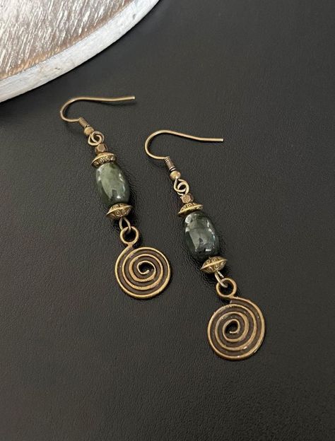 Hypoallergenic hooks Boho dangle earrings, Green drop earrings, Ethnic earrings, Antique bronze earrings, Beaded earrings, Bohemian earrings, Boho jewellery Uk #Embrace #JewelryAddict #Exploring #Bohemian #Boho #Accessories #HandmadeJewelry #Your #Gemstone #Jewelry #Style #Free #Spirit #with #Jewelry Earth Tone Earrings, Earthy Beaded Earrings, Gold Boho Jewelry, Gold Bohemian Earrings, Beaded Jewellery Ideas, Goblincore Earrings, Jewellery Homemade, Bronze Jewellery, Boho Jewelry Earrings