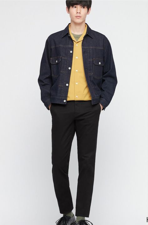 Indigo Denim Jacket, Uniqlo Men, Indigo Denim, Blue Denim Jacket, Denim Jacket Men, Formal Shirts, Indigo Blue, Uniqlo, Varsity Jacket