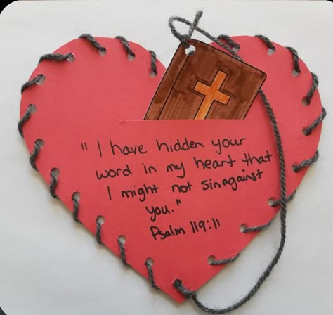 Gods Word Is Complete Craft, Church Valentines Crafts For Kids, Valentine Church Crafts For Kids, Guard Your Heart Craft, God Made Us Craft Preschool, Hide Your Word In My Heart Craft, God Is Everywhere Craft, Psalm Sunday School Lesson, Psalm 119:11 Craft