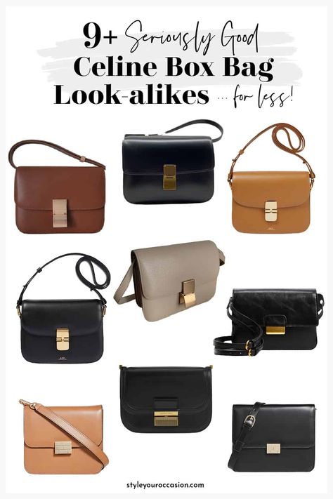 Do you love the Celine bag aesthetic? If a real Celine bag doesn't fit the budget, check out these stunning Celine bag dupes, look-alikes, and alternatives to get the look for less in 2023. You can create an inspired Celine bag outfit without spending thousands. There's black, brown, and taupe box bag dupes you'll love! Celine Classic Bag Outfit, Taupe Purse Outfit, Black Bags Women, It Bags 2023, Classic Black Crossbody Bag, Brown Crossbody Bag Outfit, Brown Belt Outfit Women, Taupe Bag Outfit, Brown Tote Bag Outfit