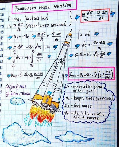 World of Engineering on Instagram: “‪The Tsiolkovsky rocket equation, classical rocket equation, or ideal rocket equation is a mathematical equation that describes the motion…”                        #mars #explore #spaceexploration #planet #occupymars #rockets #rover #nasa #outerspace #science #learning #education #space #geek #nerd  #rocket  #inspiration #marswalkers #spacenews Electronics Engineering Projects, Physics Projects, Physics Lessons, Physics Concepts, Learn Physics, Engineering Notes, Physics Formulas, Design Engineer, Physics Notes