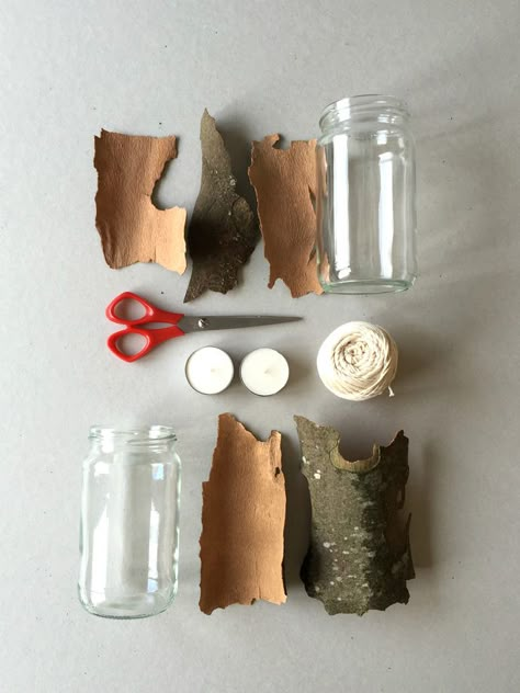 Materials to Make a Bark Lantern Birch Bark Crafts Diy, Tree Bark Art, Tree Bark Crafts, Bark Idea, Bark Crafts, Origami Easy Step By Step, Birch Bark Crafts, Snowman Crafts Diy, Diy Leaves