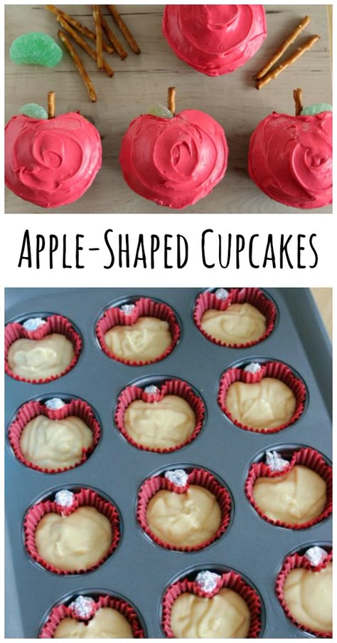 So clever and so cute! I love these apple shaped cupcakes :-) Apple Shaped Cupcakes, Butter Design, Cupcake Receptek, Shaped Cupcakes, Background Tips, Dessert Original, Fall Cupcakes, Johnny Appleseed, Back To School Party