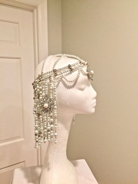 Greek Headpiece, Pearl Head Piece, Cleopatra Style, Afro Punk Fashion, Beaded Headpiece, Veil Headpiece, Pearl Headpiece, Stylish Lady, Pretty Jewelry Necklaces