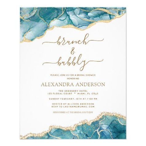 Teal Gold Wedding, Save The Date Watercolor, Wedding Flyer, Bridal Shower Luncheon, Wedding Flyers, Brunch Bubbly, Agate Wedding, Wedding Invitation Designs, Designs Printable