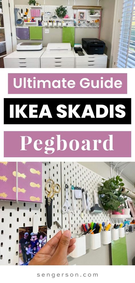 The Ultimate Guide to IKEA Pegboard System - the Skadis Wall Organizer Craft Wall Organizer, Desk Wall Organization, Skådis Ikea, Ikea Organisation, Pegboard Craft Room, Peg Board Walls, Office Wall Organization, Skadis Pegboard, Ikea Pegboard