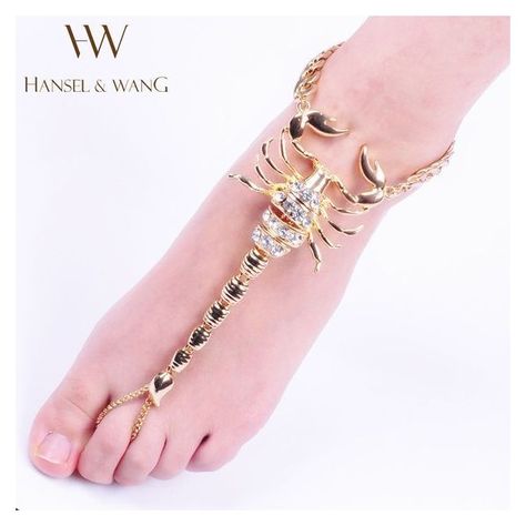 Hansel Wang Scorpion Ankle Bracelet Barefoot Sandals Foot Jewelry Leg... ❤ liked on Polyvore featuring jewelry, ankle bracelets, beach jewelry, chain anklet, chain jewelry and beach jewellery Scorpion Jewelry, Barefoot Sandal, Crystal Anklet, Anklets Boho, Women Anklets, Jewelry Model, Foot Jewelry, Ankle Bracelet, Chain Anklet