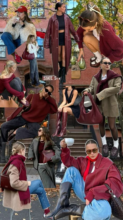 Cherry red fall outfit inspo, burgundy outfit inspo, cherry red shoes, burgundy sweater, fall fashion trends 2024 Burgundy Sweater Outfit, Red Shoes Outfit, Burgundy Outfits, Red Sweater Outfit, Job Clothes, Ny Outfits, Winter Sweater Outfits, Burgundy Outfit, Chicago Fashion