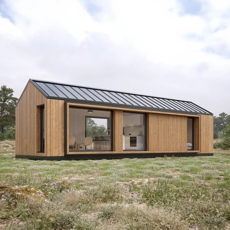 Black Cabin, Prefab Cabins, A Small House, Modern Barn House, Modern Barn, Eco House, Prefab Homes, Modular Homes, Wooden House