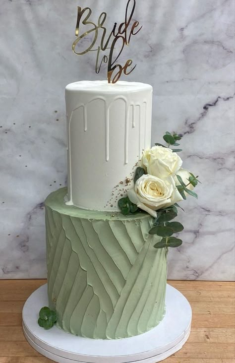 Green Birthday Cakes, Green And White Wedding, Tiered Cake Design, Birthday Cake Decorating Ideas, Green Wedding Cake, Green Cake, Simple Cake Designs, Creative Cake Decorating, Cake Decorating Ideas