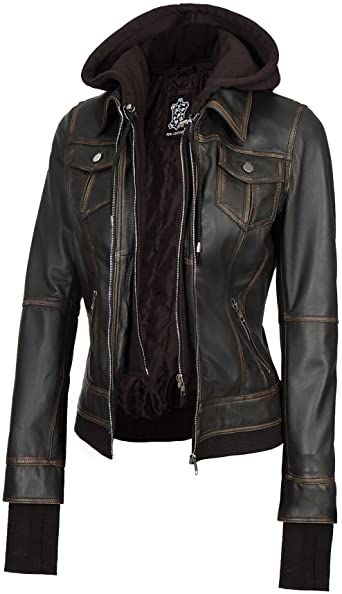 Hooded Leather Jacket Women - Real Lambskin Womens Leather Jacket with Hood Hooded Leather Jacket, Maroon Leather Jacket, Dark Brown Leather Jacket, Womens Moto Jacket, Womens Black Leather Jacket, Black Leather Biker Jacket, Leather Jacket With Hood, Jacket With Hood, Leather Motorcycle Jacket