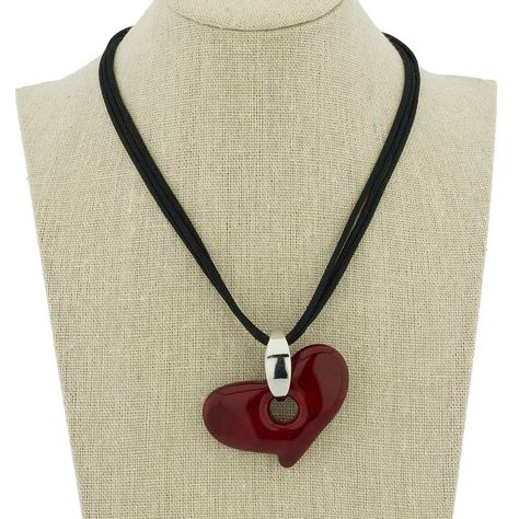 Murano Necklaces | Step out in style and show off your Italian chic with this stunning Murano Glass Necklace. Luxury Red Heart Charm Necklace, Red Pendant Silver Necklace, Puff Heart Glass Necklace, Vintage Glass Heart Necklace, Red Glass Jewelry, Glass Necklace Pendant, Glass Heart Necklace, Italian Glamour, Italian Chic