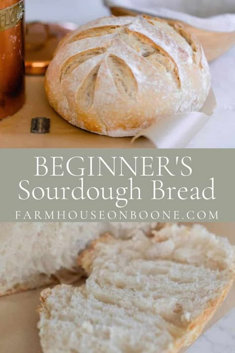 Learn how to make the easiest homemade sourdough bread recipe perfect for beginners. All you need is a few ingredients, some time, and patience. You'll never want to go back to store-bought bread again. #farmhouseonboone #sourdoughbread #beginnerssourdoughbread Bread Recipe For Beginners, Homemade Sourdough Bread Recipes, Beginners Bread Recipe, Easy Sourdough Bread Recipe, Using Sourdough Starter, Recipe Using Sourdough Starter, Sourdough Bread Recipes, Sourdough Bread Starter, Recipe For Beginners