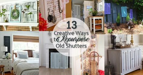 creative ways to repurpose old shutters - social media image Old Shutters Decor, Window Shutters Diy, Old Wooden Shutters, Shutters Repurposed Decor, Old Window Shutters, Shutters Interior, Shutter Wall Decor, Indoor Shutters, Shutter Decor