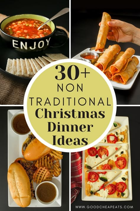 Creative Christmas Dinner Ideas, Dinner Christmas Ideas, Casual Christmas Dinner Ideas, Unique Christmas Meal Ideas, Christmas Dinner For 3 People, Christmas Dinner Ideas Small Family, Christmas Dinner Non Traditional, Non Tradition Christmas Dinner, Fun Holiday Dinner Ideas