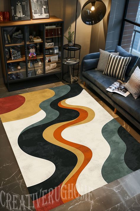 Mid Century, Mid Century Rug, Mid Century Modern Rug, Modern Area Rug, Mid Century Design Rug, Abstract Rug, For Living Room Rug, Gift Rug, Office Rug Y-918 Please make sure you buy the correct size. The size (40 cm X 60 cm )( Mat Size ) in my store is the smallest mat size. Our products consist of microfiber polyester and cotton. Microfiber polyester fabric surface. //The thickness of our rugs is 4-5 mm. //We produce our rugs as Non-Slip Cotton Base. // Our rugs are produced with 3D digital pri Mid Century Living Room Rug, Atomic Interior, Mid Century Modern Rugs Living Rooms, Office Rugs Ideas, Mid Century Apartment Decor, 70s Carpet, Area Rug Mid Century, Mid Century Rugs, Mcm Living Room