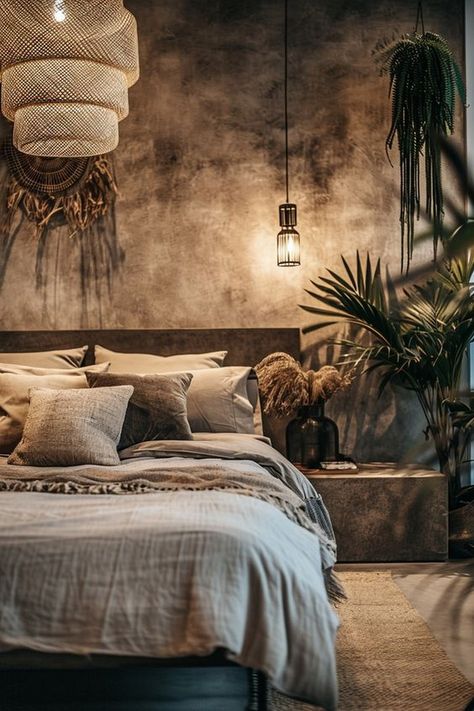 In recent years, the combination of modern and rustic decor styles has gained significant popularity. This unlikely pairing brings together the sleek ... Modern Bohemian Bedroom, Earthy Bedroom, Modern Rustic Decor, Sanctuary Bedroom, Bohemian Bedroom Decor, Boho Bedroom Decor, Bohemian Bedroom, Dreamy Bedrooms, Bedroom Boho