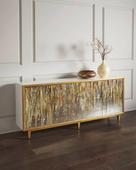 HEYQ7 John-Richard Collection Ophelia Sideboard Sideboard Gold, European Hinges, Interior Design Videos, John Richard Collection, Mirrored Sideboard, Console Furniture, Console Table Decorating, Wood Composite, Side Board