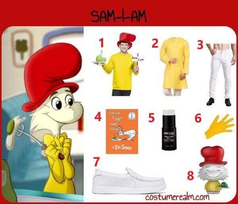 Diy Sam I Am Costume Sam I Am Costume Diy, Halloween Diy Men, Sam I Am Costume, Unique Halloween Crafts, Sam I Am, How To Act, Diy Costumes Kids, Black Halloween Dress, Halloween Costumes Friends