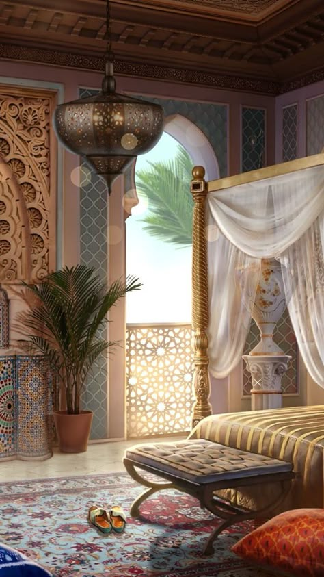 Acotar Courts, Bedroom Decor Aesthetic, Royal Bedroom, Arabic Decor, Palace Interior, Bedroom Decoration Ideas, Castles Interior, Dekorasi Kamar Tidur, Islamic Design