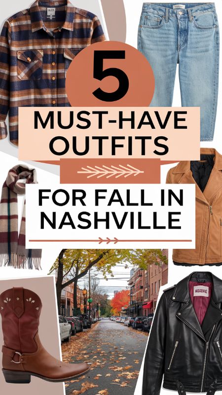 Get ready for fall in Music City! Discover the 5 must-have outfits that blend Nashville's vibrant style with seasonal charm. From cozy layers to chic accessories, these looks will keep you stylish as you enjoy the perfect autumn vibes. Click to explore your next favorite fall outfit!  #Nashville Nashville In Fall Outfits, Nashville Flannel Outfit, Fall Outfits In Nashville, What To Wear Nashville Fall, Daytime Nashville Outfit Fall, Winter Outfits Nashville Street Styles, Dressing For Nashville Outfit Ideas, Nashville In November Outfits Women, Nashville In The Fall Outfits