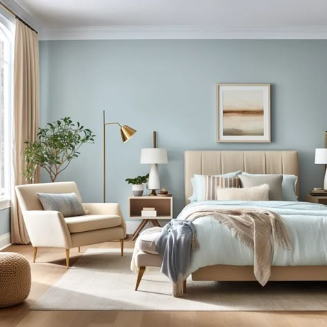 What Accent Colors Go with Light Blue Walls? - The Paint Color Project Blue Ceiling Bedroom, Bedroom Wall Colour Combination, Room Painting Bedroom, Baby Blue Bedrooms, Colour Combinations Interior, Blue Green Bedrooms, 2024 Color Palette, Light Blue Living Room, Guest Room Paint