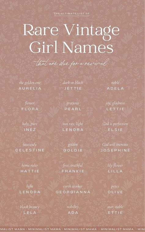 165+ Rare Vintage Baby Names for Girls (Classic & Uncommon) Uncommon Names With Meaning, Old Fashioned Last Names, Beautiful Last Names Unique, Old Vintage Names, Old Names Vintage Girl, Unique Name For Girls, Make Up 80s Style, Beautiful Rare Words, Rare Last Names