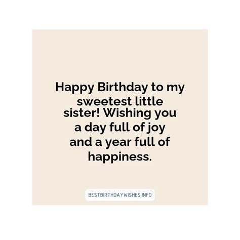 Your little sister's birthday is a special occasion to show her how much you care. Whether you are looking for something funny, heartfelt or sentiment... | # #BirthdayWishes Check more at https://www.ehindijokes.com/birthday-wishes-little-sister/ Short Simple Birthday Wishes, Wish For Sister, Happy Birthday Wishes For Sisters, Choti Sister Birthday Wishes, Birthday Caption For Cousin Sister, Baby Sister Birthday Wishes, Birthday Wishes For Lil Sister, Bday Wishes Sister, Happy Birthday To Sister Quotes