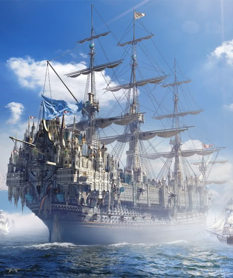 Nature Photography Sky, Pirate Ship Art, Old Sailing Ships, Photography Sky, Fantasy Castle, Fantasy City, Fantasy Setting, Fantasy Places, Dnd Art