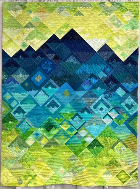 Artsy Quilts, Nature Inspired Quilts, Nature Quilts Ideas, Landscape Quilt Patterns, Mosaic Quilt, Nature Quilt Patterns, Mountain Quilts Patterns, Quilt Landscape, Mountain Quilt Patterns