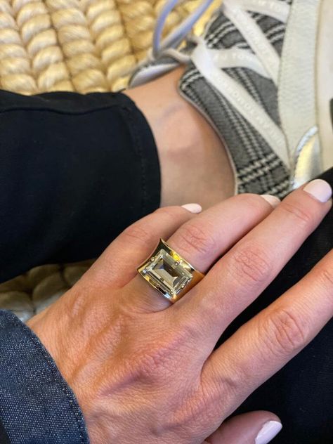 Luxury Emerald Cut Gemstone Crystal Ring, Gold Ring Women Thick Band, Luxury Timeless Thick Band, Chunky Wedding Band With Ring, Luxury Statement Gold-tone Rings, Emerald Stone Engagement Ring Thick Band, Modern Square Ring, Square Modern Ring, Gemstone Rings Thick Band