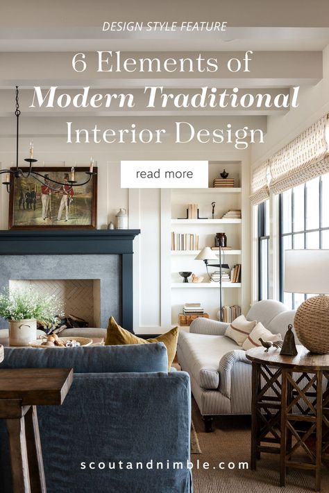 Modern traditional interior design combines the clean lines and simplicity of modern design with the warmth and elegance of traditional elements. Modern Casual Home Design, Tradition Modern Home Decor, Modern Traditional Aesthetic, Modern With Traditional Decor, Mix Of Modern And Traditional Decor, Traditional Home Modern Decor, Historic Home Modern Interior, Vintage Modern Home Design, Modern Interior With Antique Furniture