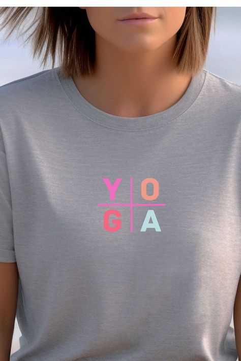 YOGA tee with the word 'YOGA' forming a bold, balanced design in a vibrant color scheme, reflecting an energetic and confident yoga style. Yogi Lifestyle, Yoga Games, Minimalist Shirt, Yoga Tees, Minimalist Shirts, Yoga Shirt, Vibrant Style, Yoga Instructor, Yoga Gifts