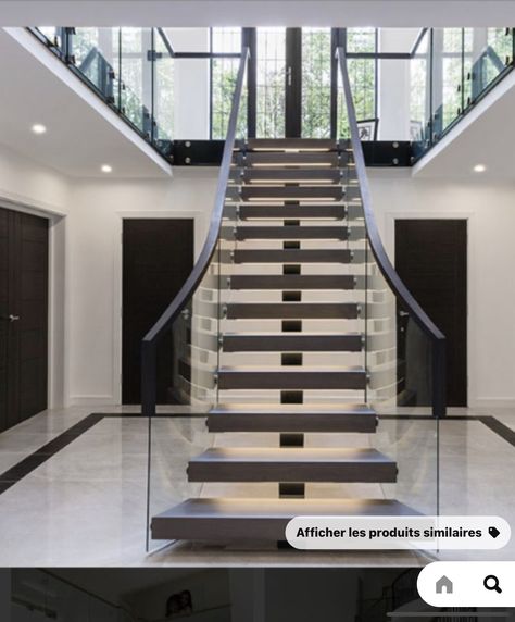 Centre Staircase, Spine Staircase, Houses Entrance, Balustrade Ideas, Staircase Balustrade, Smart House Plans, Staircase Glass, Luxury Houses Entrance, Glass Handrail