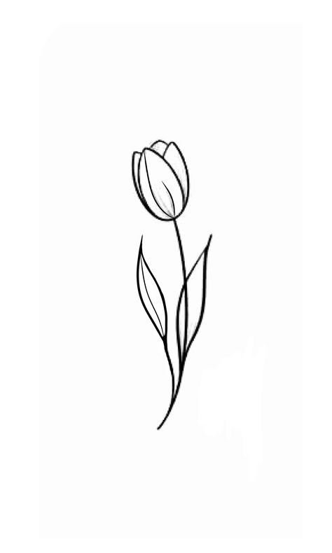 Tulips Butterfly Tattoo, Mini Tattoos Tulip, Tulip Tattoo Outline, Drawing Of A Tulip, Tulips Tattoo Ideas, Tulip Memorial Tattoo, Tulip Tattoo With Name In Stem, Minimal Tulip Tattoo, Tulip Outline Tattoo