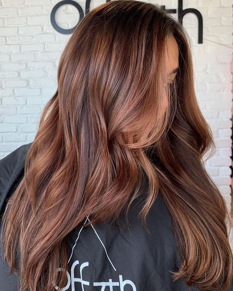 Rose Copper Brown Hair, Dimensional Brunette With Copper, Root Melt Auburn, Chocolate Brown With Auburn Highlights, Honey Tones Brown Hair, Brunette To Auburn Before And After, Brunette Balayage Hair Copper, Orangey Brown Hair, Dimensional Auburn Hair