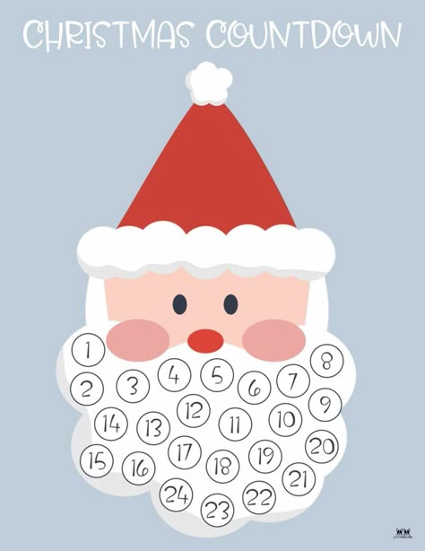 Choose from one of 10 unique Santa Beard Countdown Calendars to help your kids count down the days until Christmas. Print from home! 100% FREE! Santa Countdown Printable, Santa Beard Countdown Free Printable, Santa Beard Countdown, Santa's Beard Countdown, Santa Countdown, Counting For Kids, Santa Beard, Santa Head, Christmas Tree And Santa