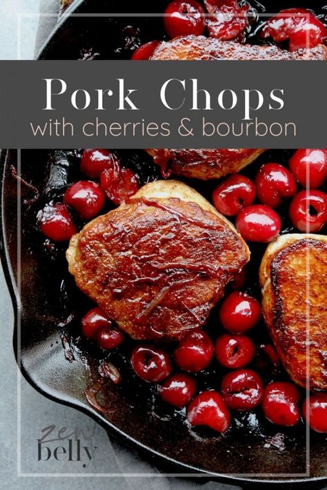 pork chops with cherries & bourbon Cherry Glaze Recipe, Recipe Pork Chops, Gf Df Breakfast, Simple Gothic Tattoos, Cooking With Bourbon, Pork Chops And Applesauce, Special Occasion Meals, Violet Recipes, Fun Recipes To Try