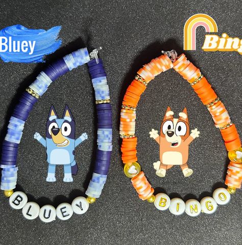 Bingo (Kids) Heishi Bracelet #handmadebracelet #heishibracelets #beadedbracelets #bracelets #personalizedbracelets #personalizedbracelet #bingo #bingoandbluey #blueyandbingo #blueyandfriends #blueandfamily #bingobracelet #bingobracelets #blueybracelets #blueybracelet Clay Bead Bracelet Ideas Not Preppy, Cute Clay Bracelets Ideas, Inside Out Bracelet Ideas, Circle Bead Bracelet Ideas, Cute Clay Bead Bracelet Ideas Winter, Bracket Inspo Beads, Bracelet Ideas Clay Beads Y2k, Small Business Bracelet Ideas, Bluey And Bingo Bracelets