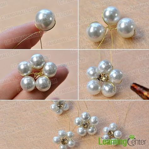 Make some pearl bead flowers to decorate the headband Bead Flowers, Pearl Crafts, Bead Hair Accessories, Bead Flower, Motifs Perler, Make Hair, Handmade Jewelry Tutorials, Fabric Flowers Diy, Handmade Wire Jewelry