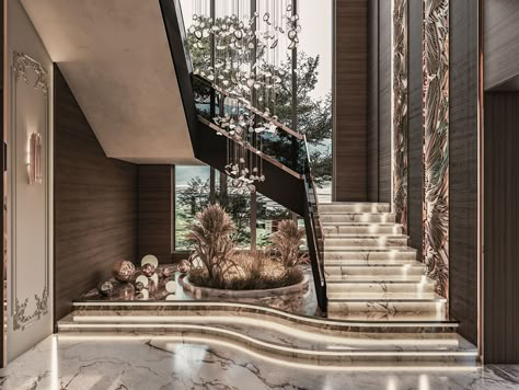 Luxury Stairs :: Behance Luxurious Staircase Design, Modern Classic Stairs Design, Stairs Wall Design Modern Luxury, Trending Staircase Ideas, Ms Staircase Designs, Villa Stairs Design, Modern Stairs Design Luxury Stairways, Staircase Design Modern Luxury Homes, Staircase Design Luxury