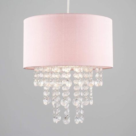 Modern Pink Cylinder Ceiling Pendant Light Shade with Clear Acrylic Jewel Effect Droplets Rectangle Lamp Shade, Pink Ceiling, Glass Pendant Shades, Sphere Lamp, Rectangular Lamp Shades, Pink Pendant, Pendant Shade, Pendant Light Shades, Drum Pendant