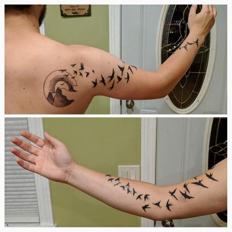 Birds Flying Tattoo Arm, Birds In Flight Tattoo, Birds Flying Tattoo, Flying Birds Tattoo, Snipe Bird, Wing Tattoo Arm, Flight Tattoo, Whimsical Tattoos, Flying Bird Tattoo