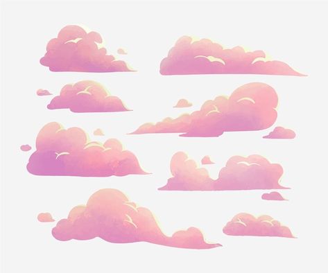 Cloud Illustration Art, Pink Clouds Drawing, Cloud Illustration Drawing, Coloring Clouds, Cloudy Sky Drawing, Drawings Of Clouds, Clouds Art Drawing, Cloud Illustration Design, Cute Cloud Illustration