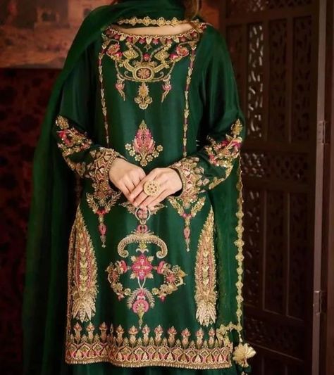 Green Sharara, Embroidered Sharara, Silk Kurta, Dupion Silk, Silk Suit, Sharara Set, Organza Dupatta, Designer Shirts, Kurta With Pants