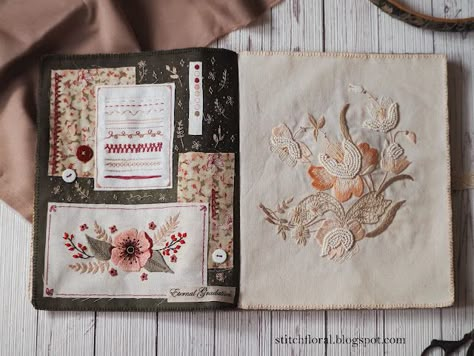 My second embroidery journal is complete! - Stitch Floral Embroidery Sampler Book, Embroidery Journals, Book Embroidery Pattern, Slow Stitching Ideas, Embroidered Things, Embroidery Journal, Stitch Journal, Sewing Journal, Sewing By Hand