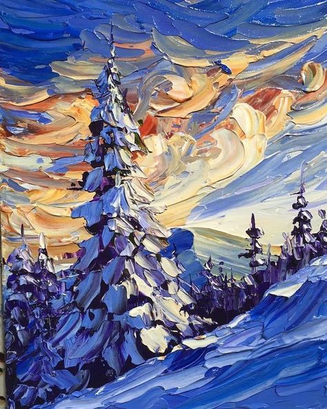 Acrylic Painting Ideas For Beginners, Free Painting, Painting Ideas For Beginners, Acrylic Painting Ideas, Painting Snow, Winter Painting, Palette Knife Painting, Impasto Painting, Knife Painting